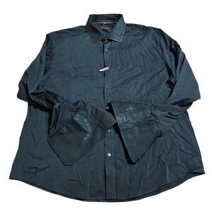 Gollinwe Bamboo‎ Dress Shirt French Cuff Slim Fit LS Button Down 2XL Blue